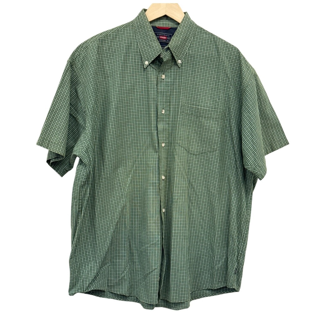 Vintage Green Plaid Short Sleeve Button‎ Down Shirt Casual Everyday